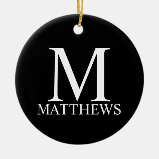 黒のモパーソナライズされたノグラムと名前 セラミックオーナメント (正面)