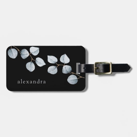 黒のユーカリのシンプル|の柔らかいブルーグレー ラゲッジタグ (正面横)