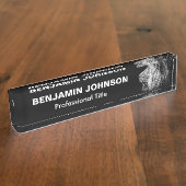 黒のライオンのポートレート デスクネームプレート (側面)