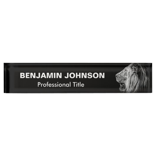 黒のライオンのポートレート デスクネームプレート (正面)