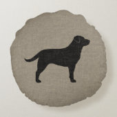 黒のラブラドールシルエット|リネンフェイクスタイル ラウンドクッション (裏面)