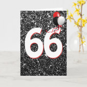 黒のラメ地のカードに66歳の誕生日の風船 カード (黄色い花)
