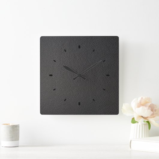 黒のレザーテフェイククスチャ スクエア壁時計 (ホーム)