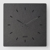 黒のレザーテフェイククスチャ スクエア壁時計 (正面)