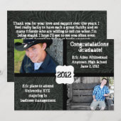 黒のレザー調写真卒業発表カード 招待状 (正面/裏面)