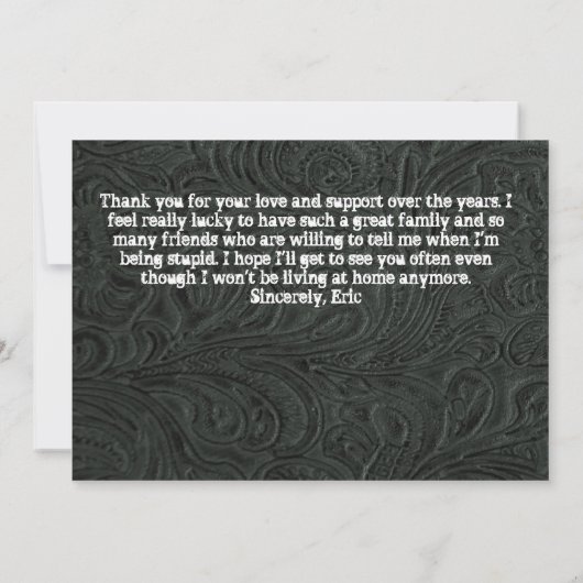 黒のレザー調写真卒業発表 カード (裏面)