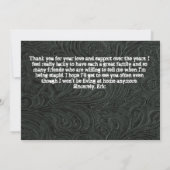 黒のレザー調写真卒業発表 招待状 (裏面)