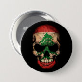 黒のレバノンの旗のスカル 缶バッジ (正面&裏面)