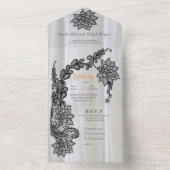 黒のレースの付いた白いシルク オールインワン招待状 (内側)