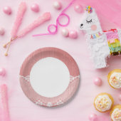 黒のレースを使用したピンクと白の背景 ペーパープレート (パーティー)