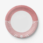 黒のレースを使用したピンクと白の背景 ペーパープレート (正面)