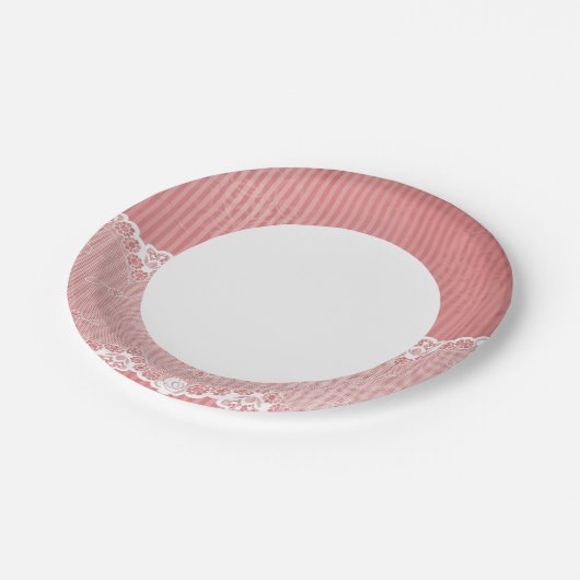 黒のレースを使用したピンクと白の背景 ペーパープレート (アングル)