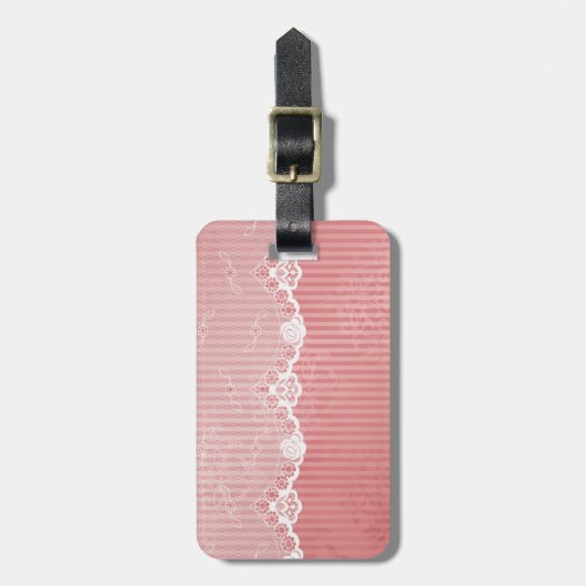 黒のレースを使用したピンクと白の背景 ラゲッジタグ (正面縦)