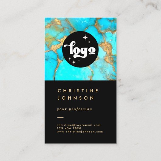 黒のロゴターコイズ石 名刺 (正面)