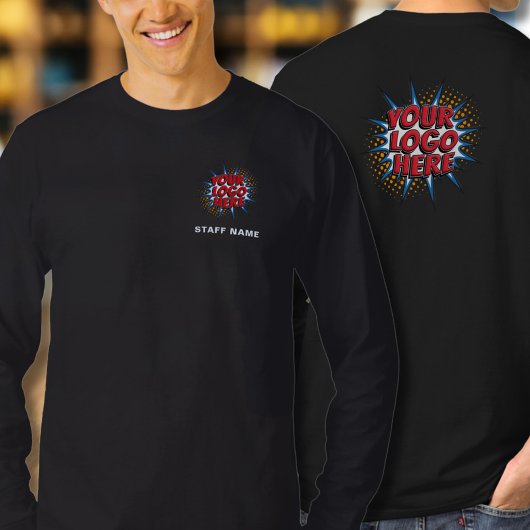 黒のロゴ入れロングスリーブ Tシャツ