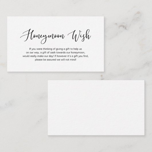 黒のロマンモダンティックなフォント結婚、のハネムーンウィッシュ エンクロージャーカード (正面/裏面)