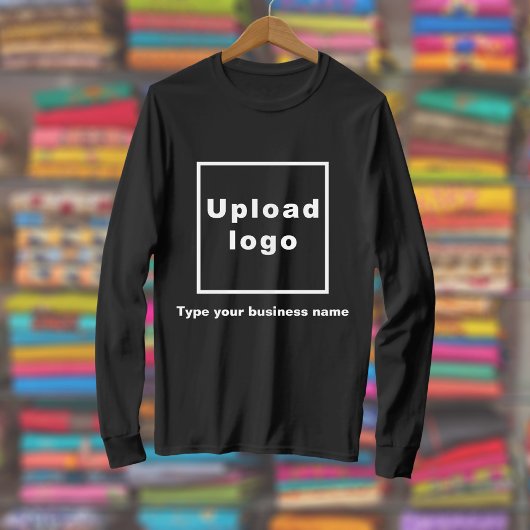 黒のロングスリーブにビジネス名とロゴ Tシャツ