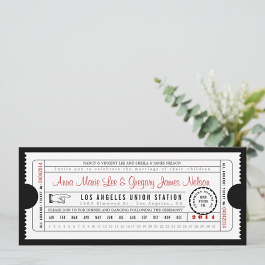 黒のヴィンテージのチケットのパンチカードの招待状 招待状 (スタンド正面)