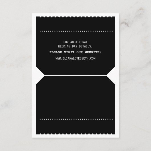 黒のヴィンテージの劇場チケットの披露宴の挿入物 エンクロージャーカード (裏面)