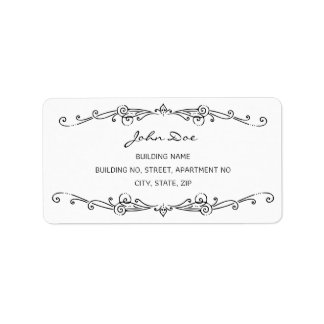 黒のヴィンテージオーナメントの渦巻きフレームアド縁どレス ラベル