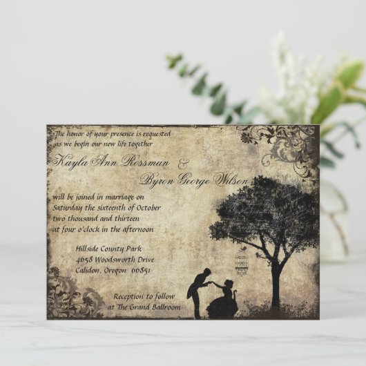 黒のヴィンテージ結婚式招待状「The Proposal」 招待状 (スタンド正面)