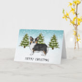 黒の三色のペンブロークコーギドウインターンクリスマス カード (黄色い花)