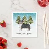 黒の三色のペンブロークコーギドウインターンクリスマス スタンダードカクテルナプキン (インサイチュ)