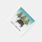 黒の三色のペンブロークコーギドウインターンクリスマス スタンダードカクテルナプキン (角)