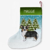 黒の三色のペンブロークコーギドウインターンクリスマス スモールクリスマスストッキング (裏面)