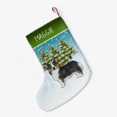 黒の三色のペンブロークコーギドウインターンクリスマス スモールクリスマスストッキング (裏面 (吊り時))