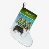 黒の三色のペンブロークコーギドウインターンクリスマス スモールクリスマスストッキング (正面 (吊り時))