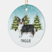 黒の三色のペンブロークコーギドウインターンクリスマス セラミックオーナメント (左)