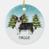 黒の三色のペンブロークコーギドウインターンクリスマス セラミックオーナメント (裏面)