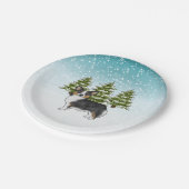 黒の三色のペンブロークコーギドウインターンクリスマス ペーパープレート (アングル)