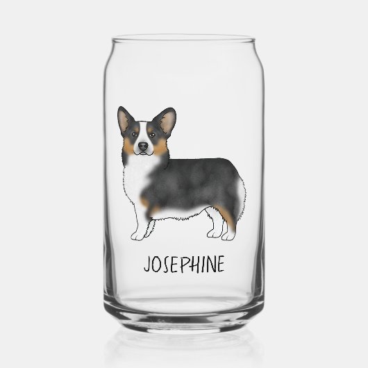 黒の三色ペンブローカウェルシュコーギーの名前 ガラス缶 (正面)