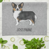 黒の三色ペンブローカウェルシュコーギーの名前 キッチンタオル (折り畳み)