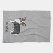 黒の三色ペンブローカウェルシュコーギーの名前 キッチンタオル (横)