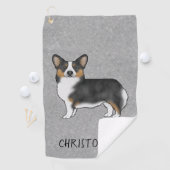 黒の三色ペンブローカウェルシュコーギーの名前 ゴルフタオル (インサイチュ)