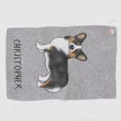 黒の三色ペンブローカウェルシュコーギーの名前 ゴルフタオル (横)