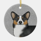 黒の三色ペンブロークのウェルシュコーギーと名前 セラミックオーナメント (正面)