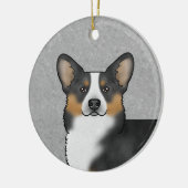 黒の三色ペンブロークのウェルシュコーギーと名前 セラミックオーナメント (左)
