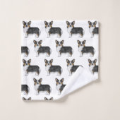 黒の三色ペンブロークウェルシュコーギードッグパターン バスタオルセット (ウォッシュタオル)