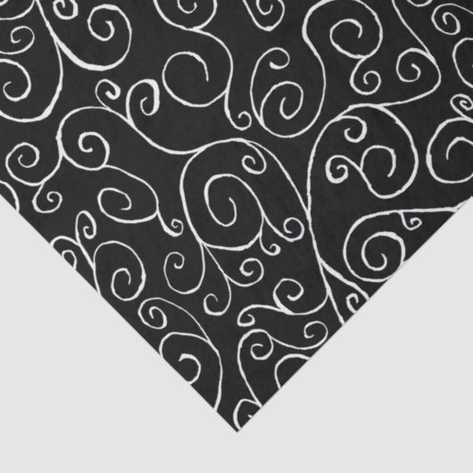 黒の上での白いスクロールカーブ 薄葉紙 (詳細)