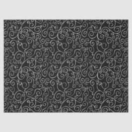 黒の上での白いスクロールカーブ 薄葉紙