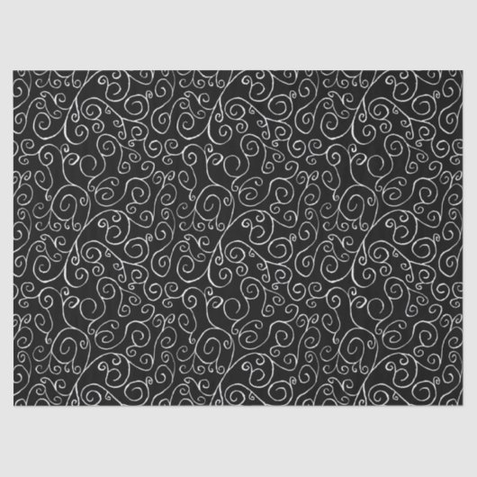 黒の上での白いスクロールカーブ 薄葉紙 (正面)