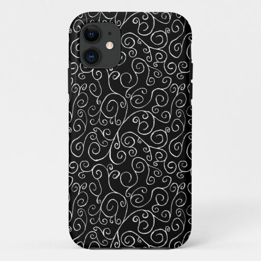 黒の上での白いスクロールカーブ Case-Mate iPhoneケース (裏面)