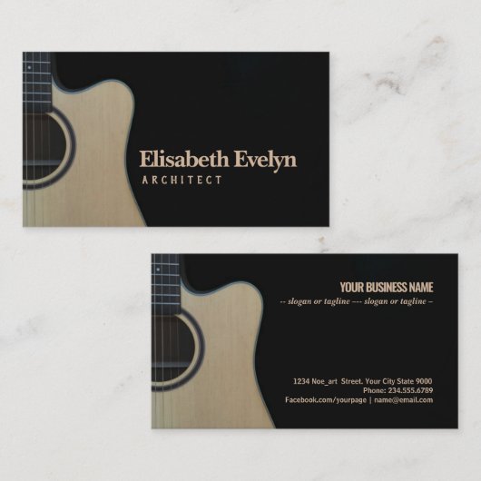 黒の上にカットウェイ·アコースティック·ギターを閉鎖 名刺 (正面/裏面)