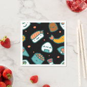 黒の上にキュートなハッピーシームレスすし柄 スタンダードカクテルナプキン (インサイチュ)