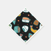 黒の上にキュートなハッピーシームレスすし柄 スタンダードカクテルナプキン (角)