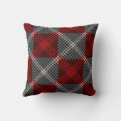 黒の上にグレーから赤の円が表示され、正方形を形成 クッション (裏面)